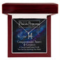 close up of Stainless Steel Pisces Necklace in Mahogany Style Box