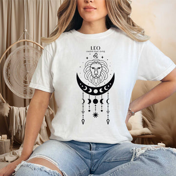 model wearing a white Leo T Shirt Pride & Heart Tee