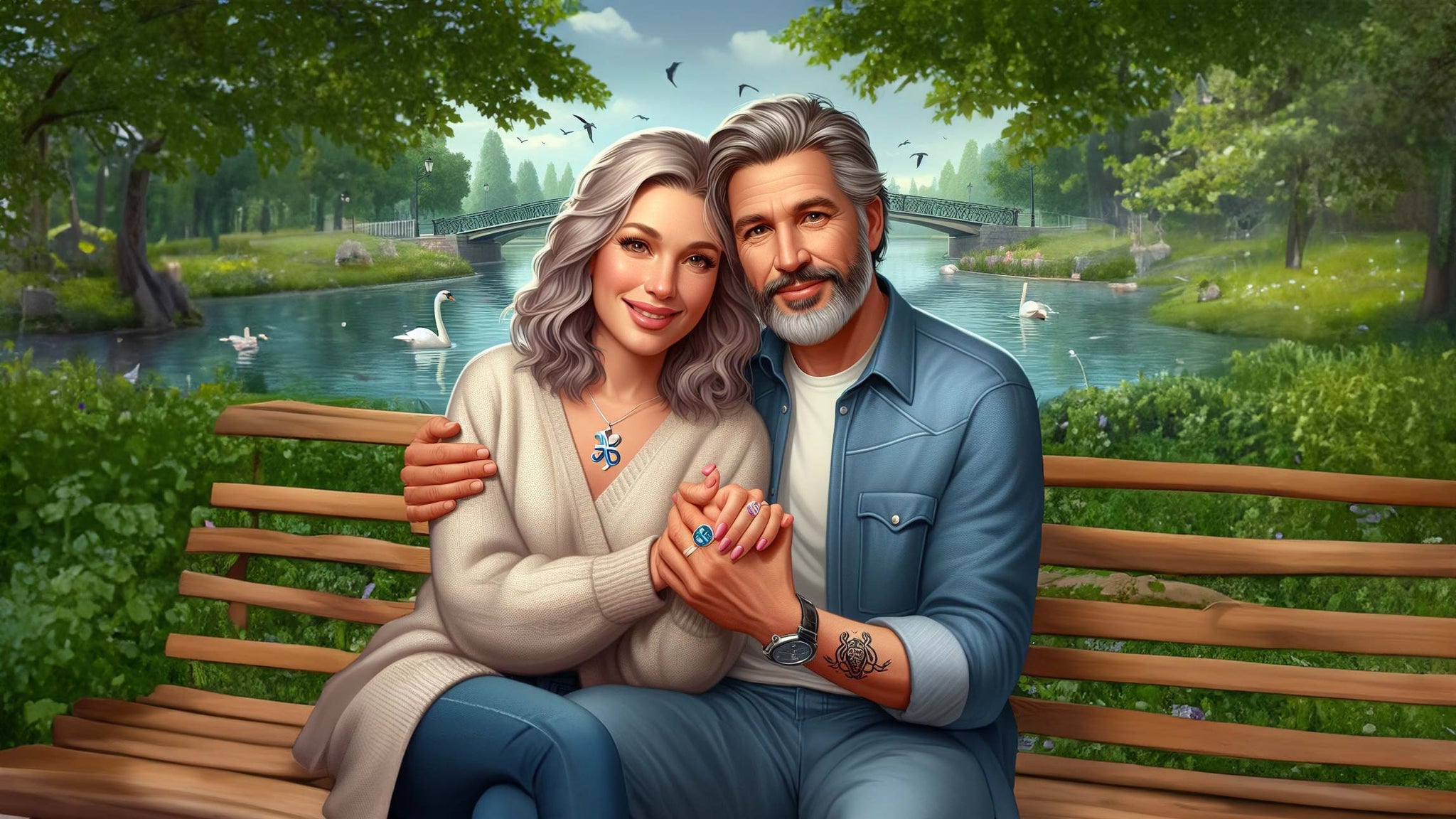 Pisces Man and Wife sitting on park bench