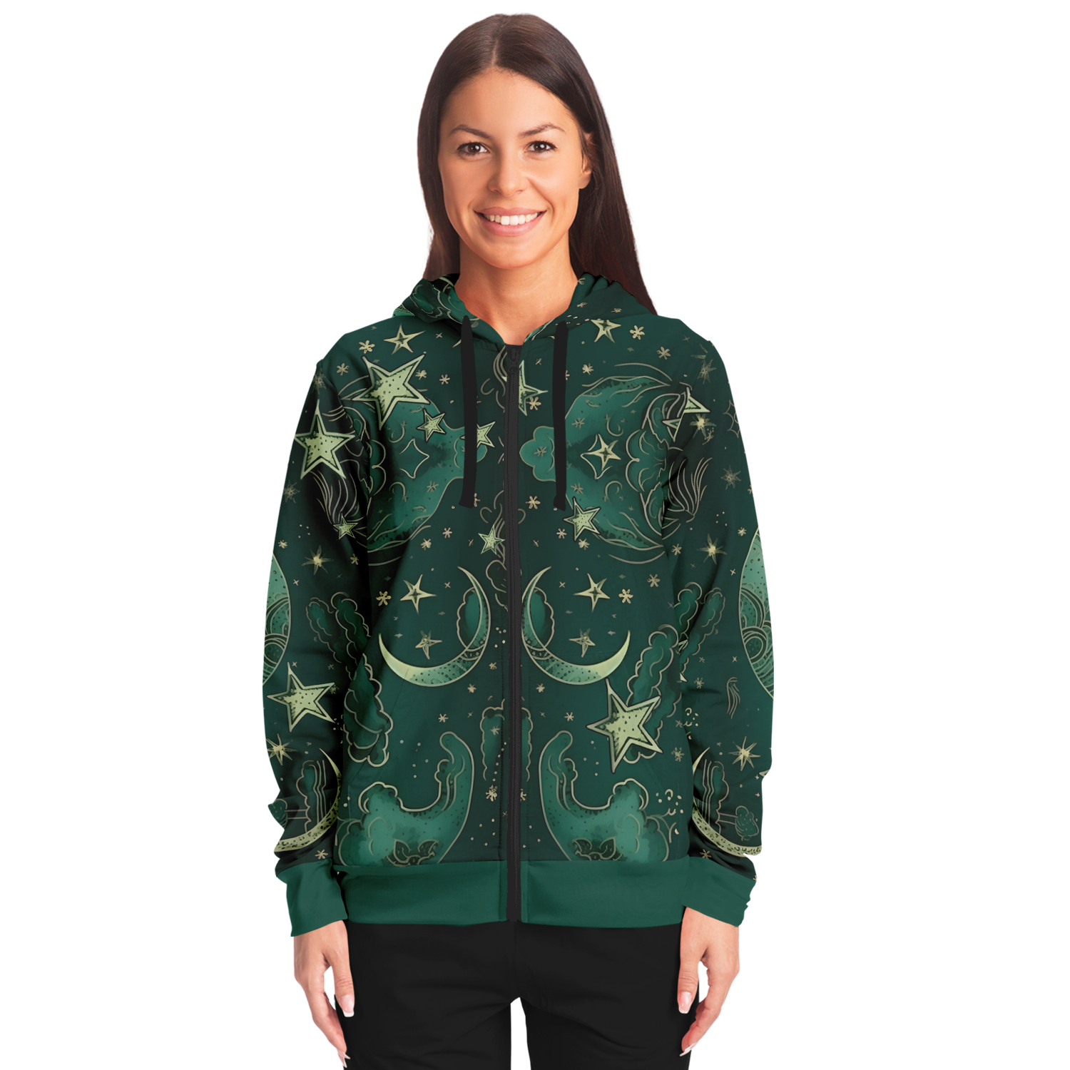 Mystical Moon And Stars Fashion Zip-Up Hoodie