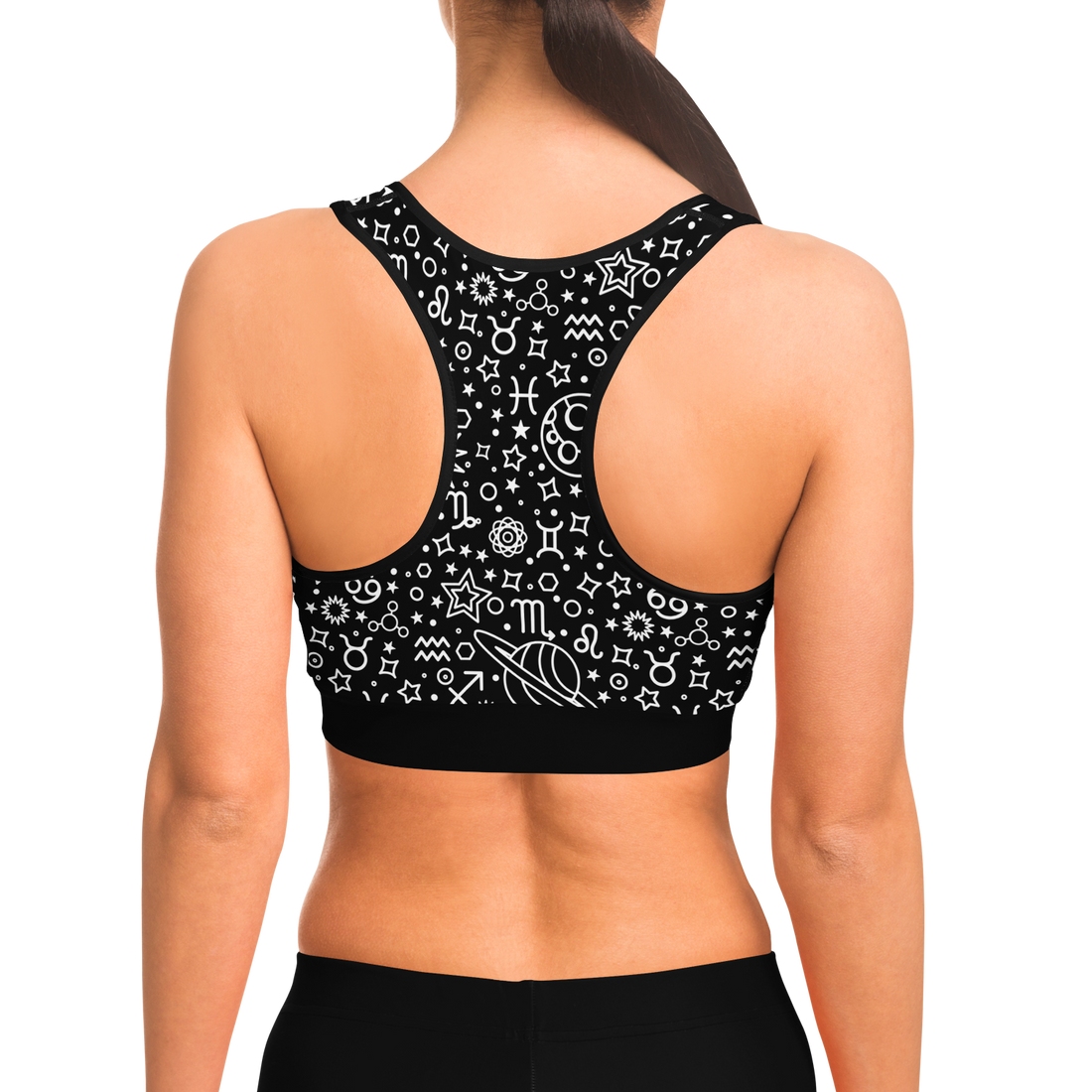 Zodiac Celestial Sports Bra Black And White