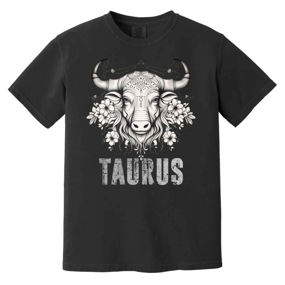 male model wearing a black taurus tee