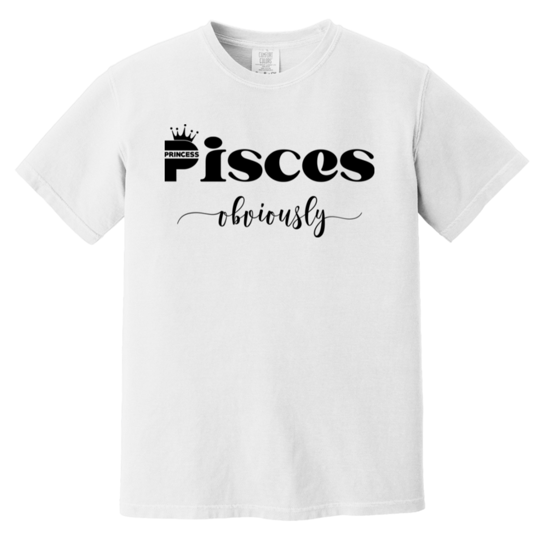 model wearing a white pisces shirt