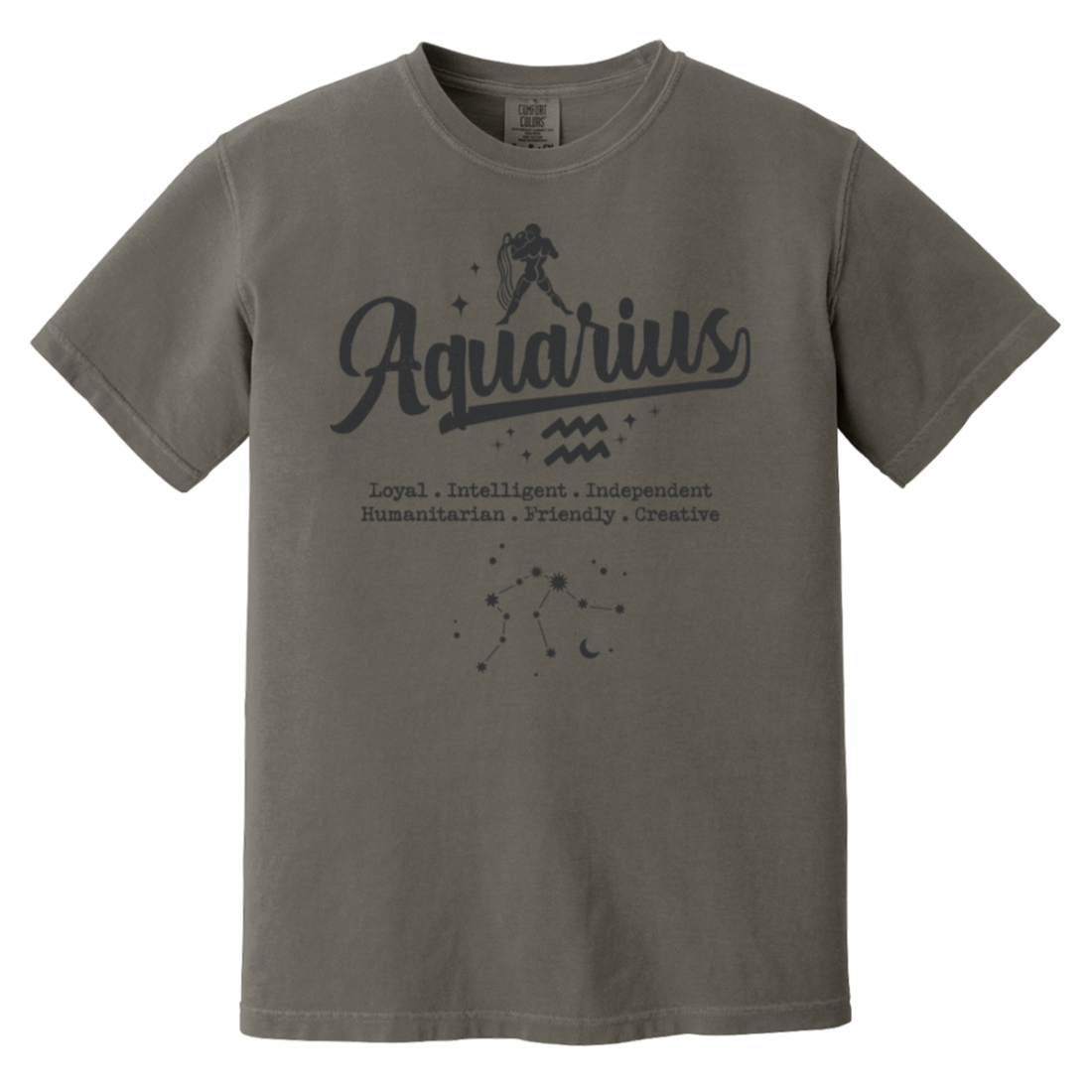 model wearing the aquarius traits tshirt