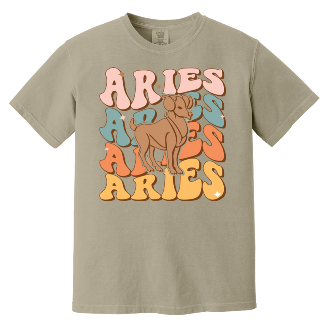 model wearing a white Retro Aries Zodiac Shirt