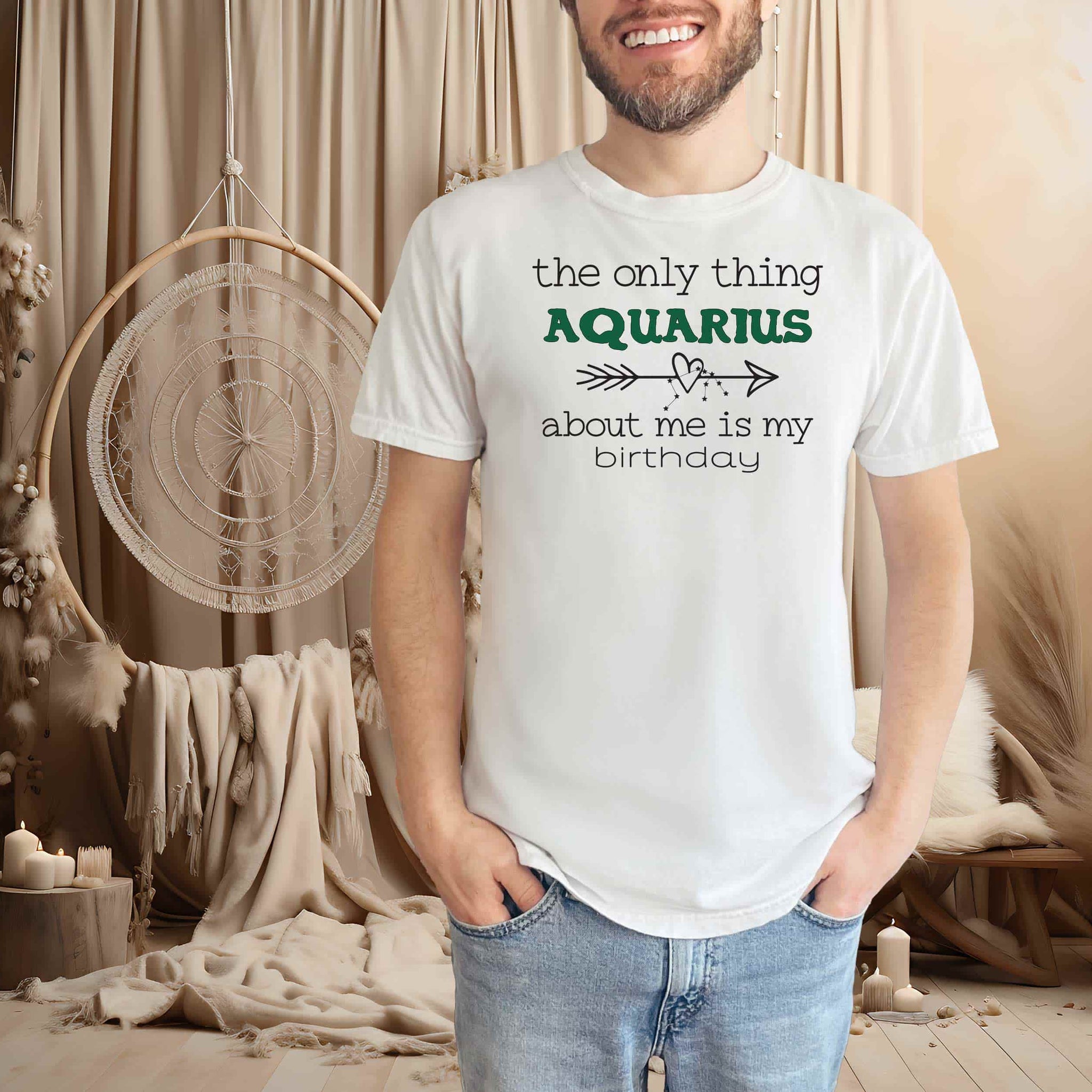 Man Wearing Aquarius T Shirt