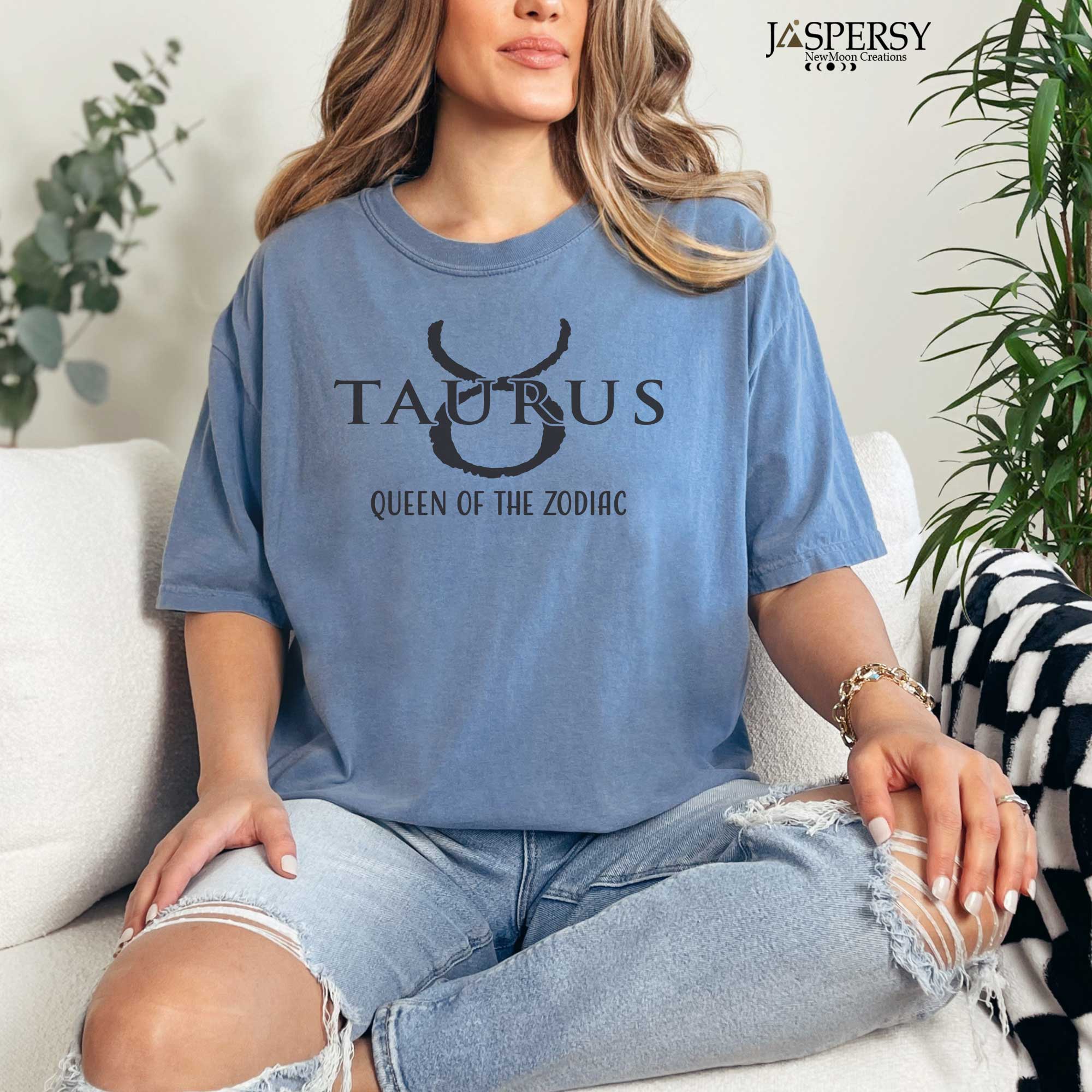 woman wearing a Taurus Zodiac Sign Queen Of The Zodiac Tee