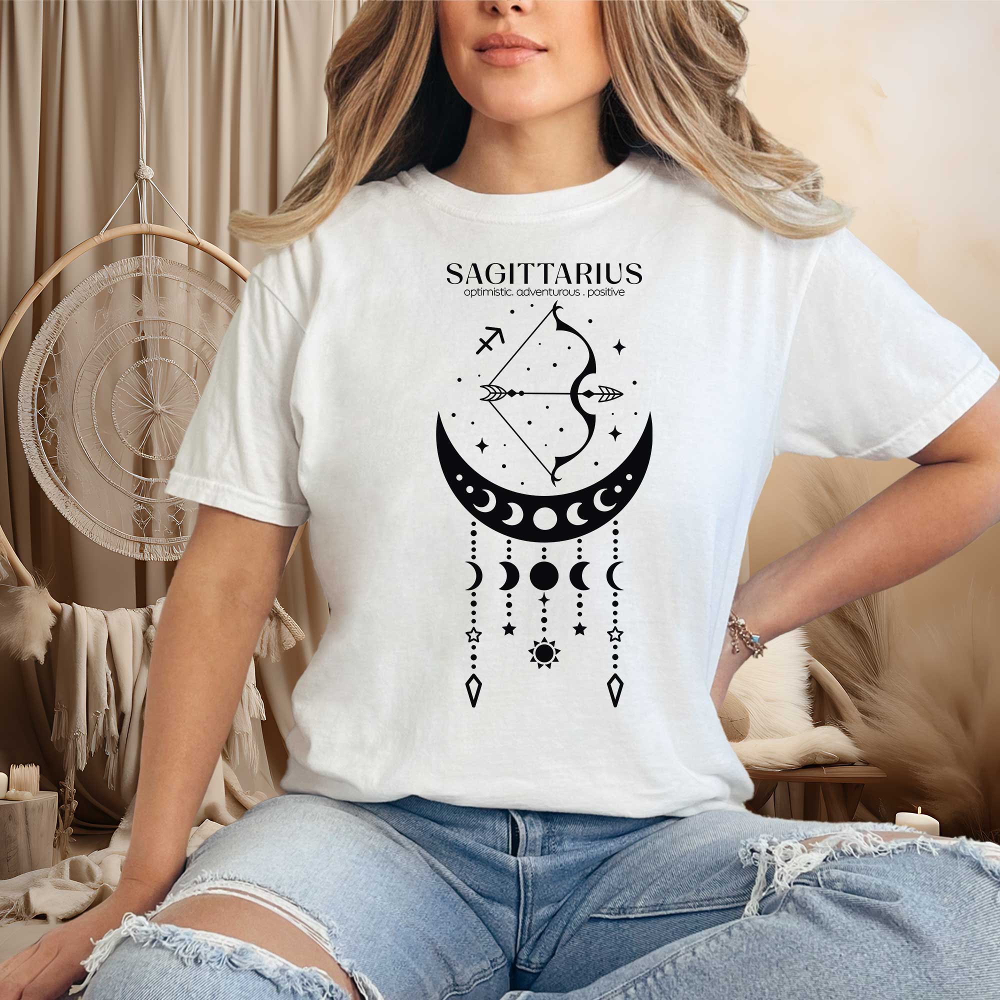 Model Wearing A White Sagittarius Shirt 