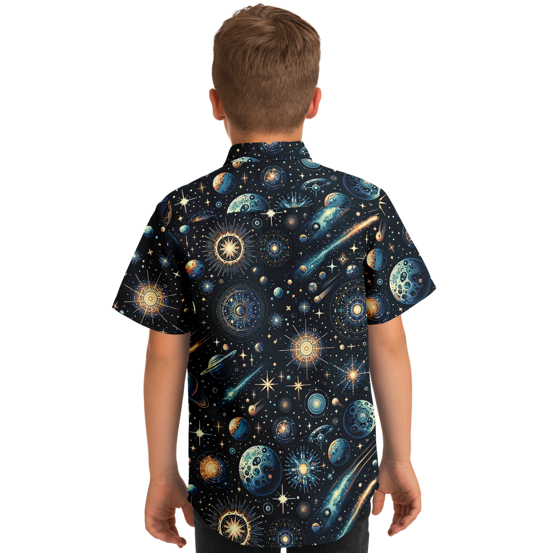 Futuristic Space Kids/Youth Short Sleeve Button Down Shirt