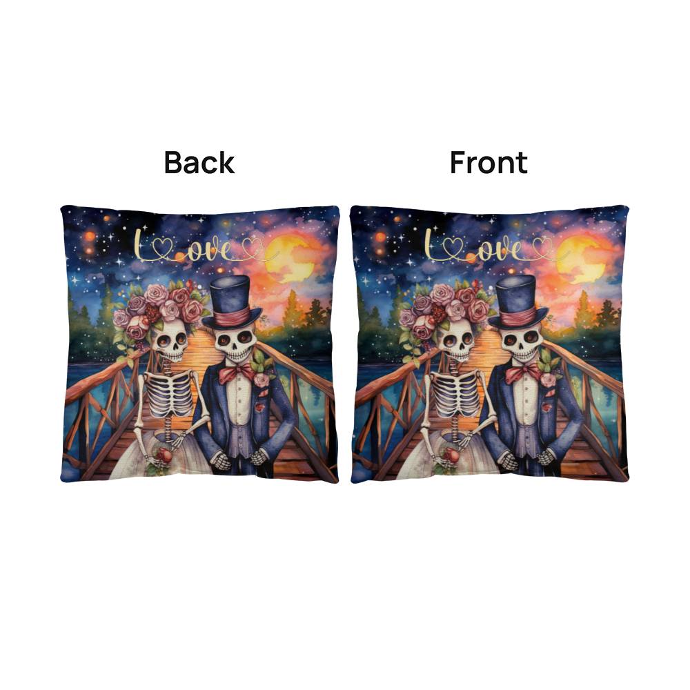 Gothic Style Skeleton Couple Throw Pillow front and back view