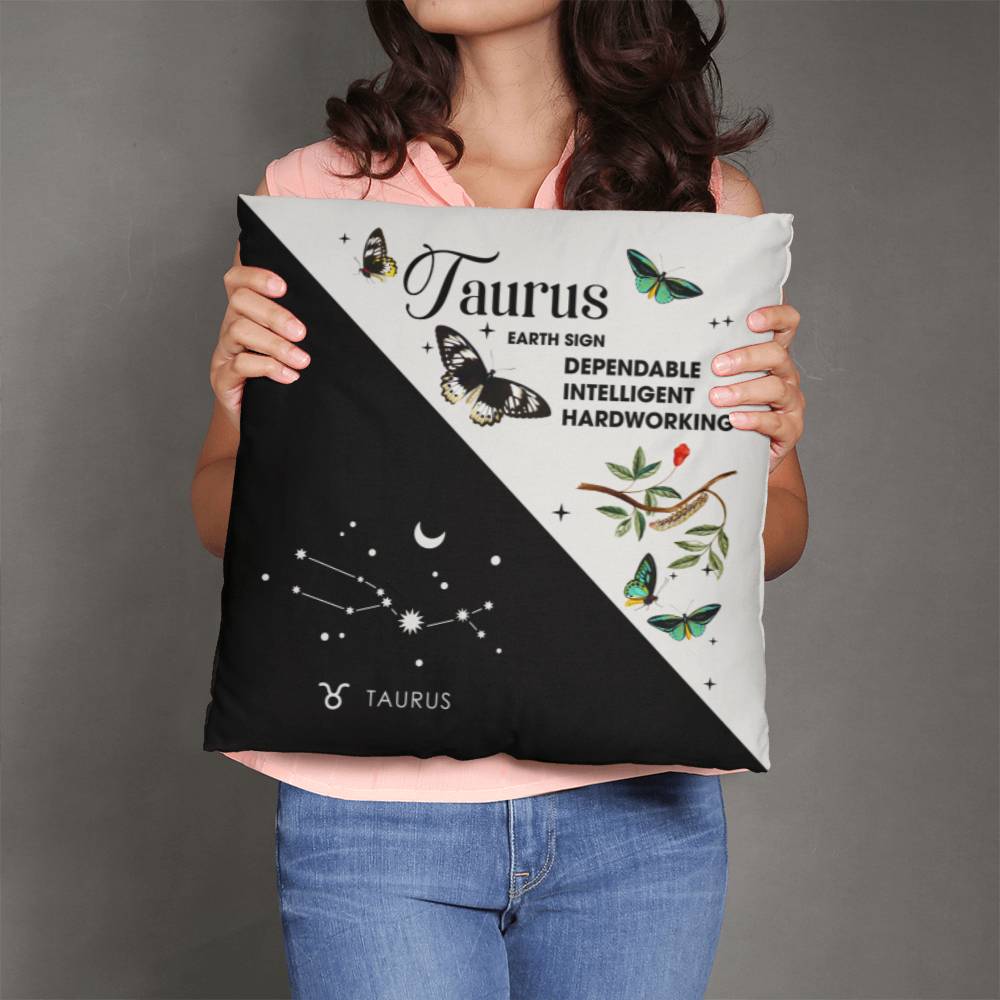 Taurus Zodiac Black And White Throw Pillow size 18x18