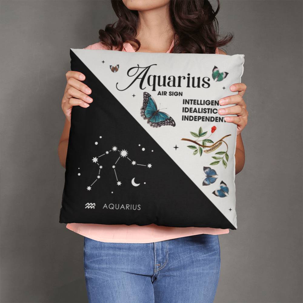 Aquarius Zodiac Black And White Throw Pillow size 20x20