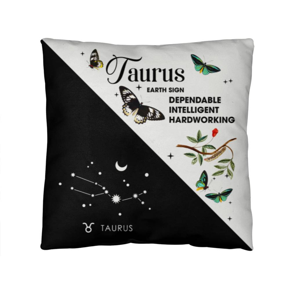 Taurus Zodiac Black And White Throw Pillow close up