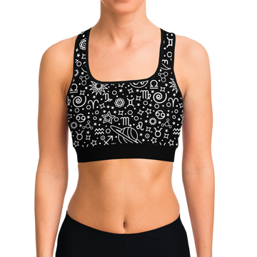 Zodiac Celestial Sports Bra Black And White