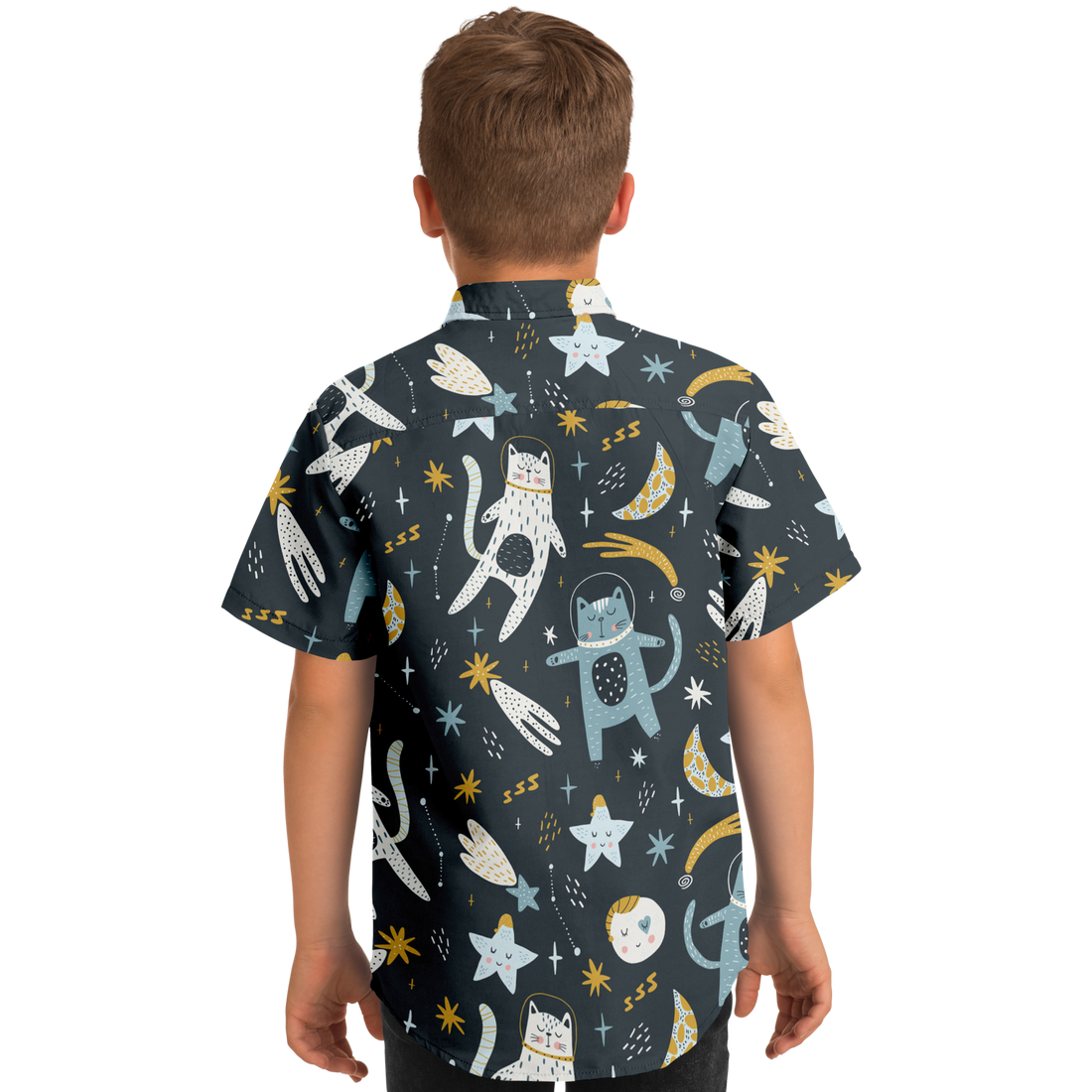 Space Cats Kids/Youth Short Sleeve Button Down Shirt