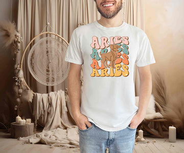 male wearing a Retro Aries Zodiac Shirt