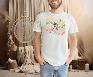 man model wearing zodiac aquarius sign tshirt