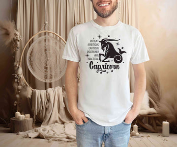 man wearing a Capricorn Tshirt