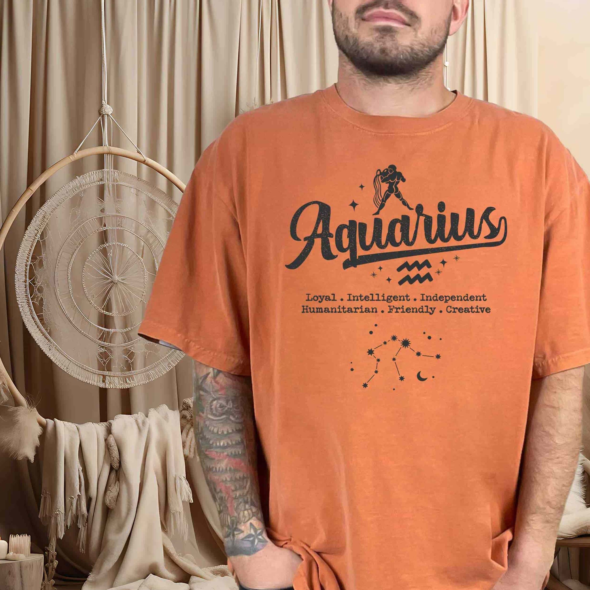 man wearing yam aquarius traits tshirt