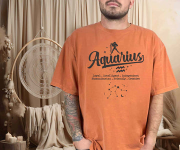 man wearing yam aquarius traits tshirt