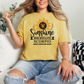 model wearing a mustard Scorpio Zodiac T Shirt Sunflower Spark Tee