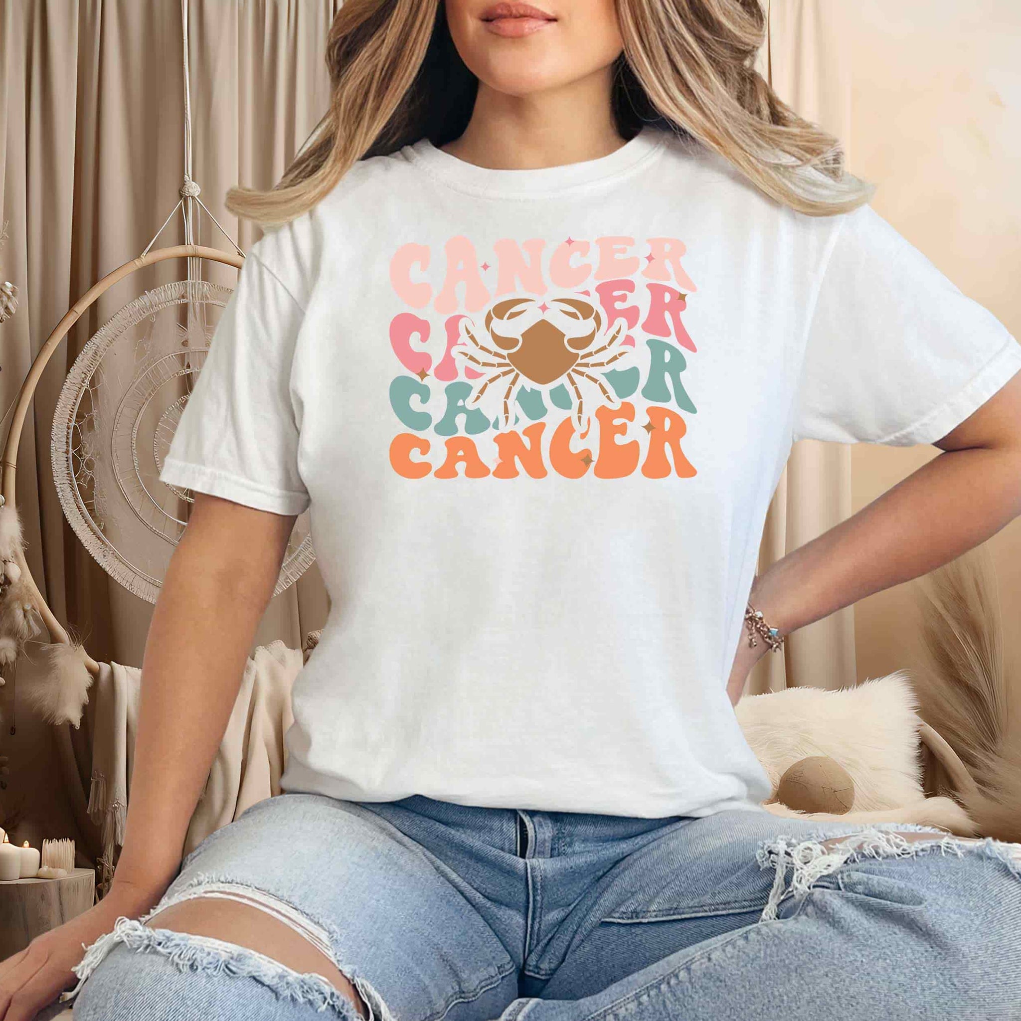 model wearing a Cancer Astrology Shirt