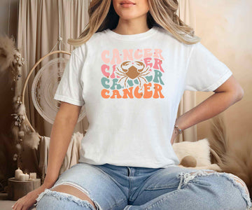 model wearing a Cancer Astrology Shirt