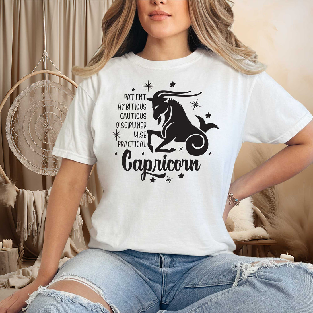 model wearing a capricorn tshirt