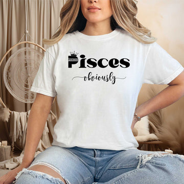 model wearing a white pisces shirt