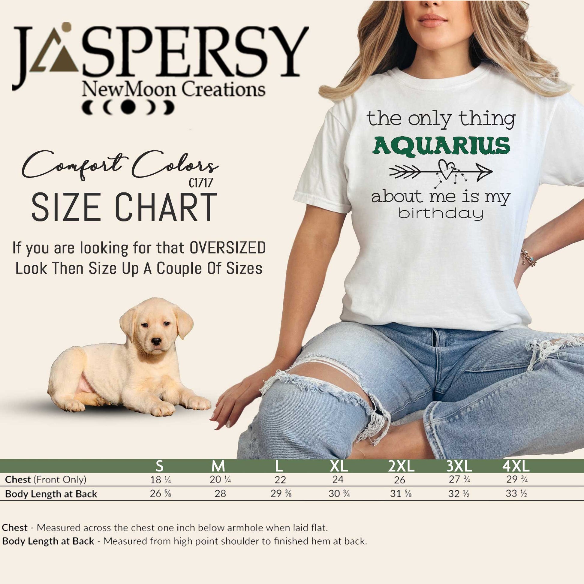 size chart for comfort color tshirt