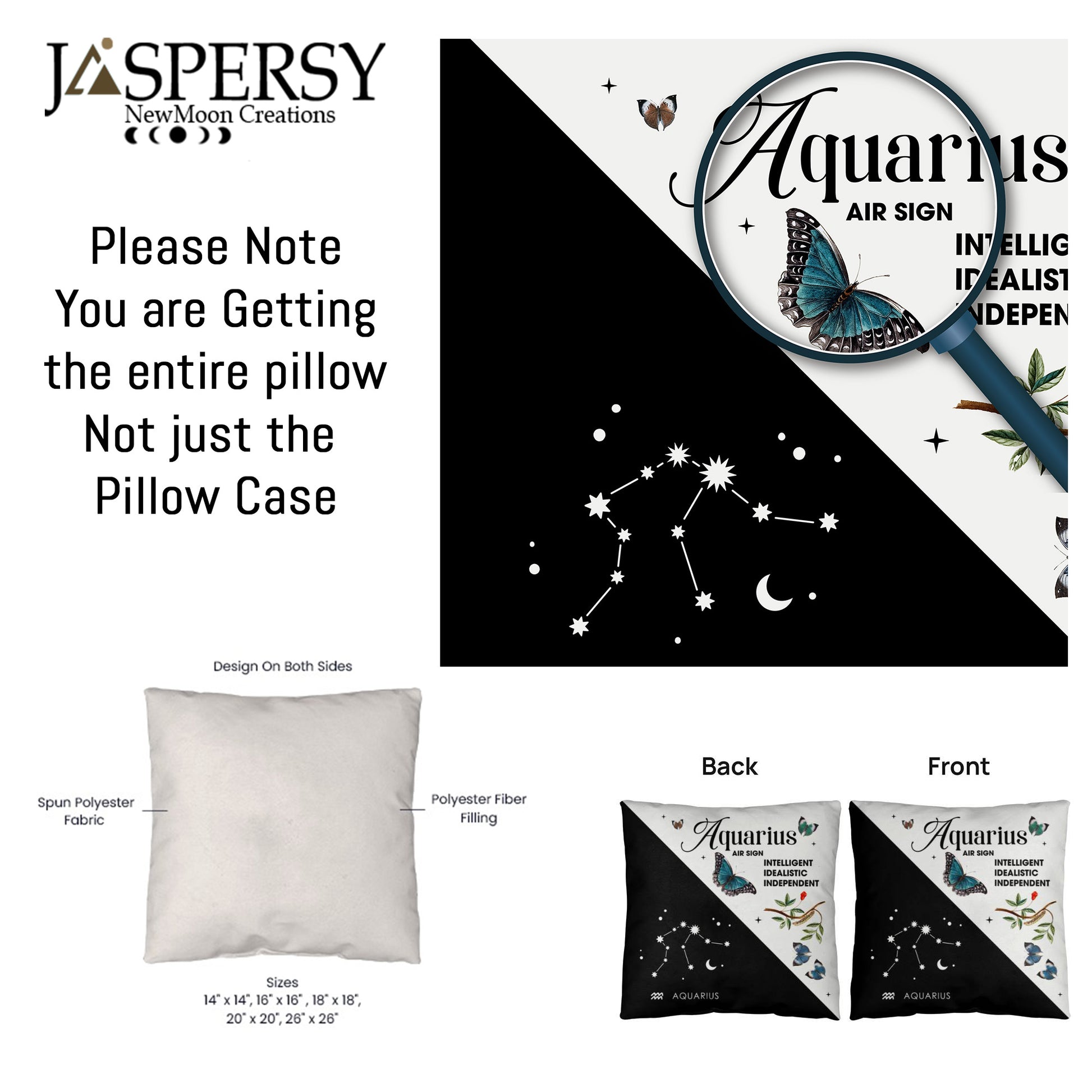 Aquarius Zodiac Black And White Throw Pillow specs