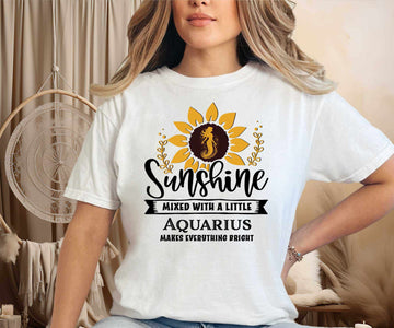 Model wearing a Zodiac Aquarius Sunflower Serenade Tee